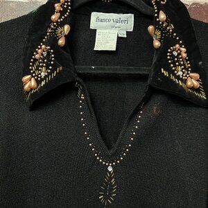 Vintage Franco Valeri Black Beaded Sweater - Size Large